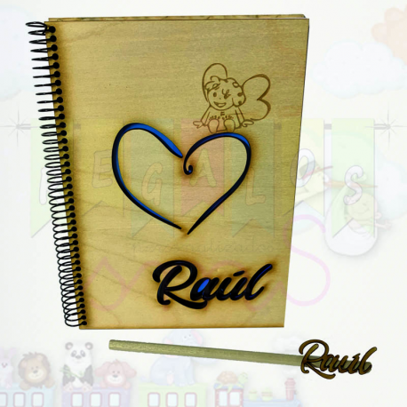 Cuadernos de madera personalizados corazón